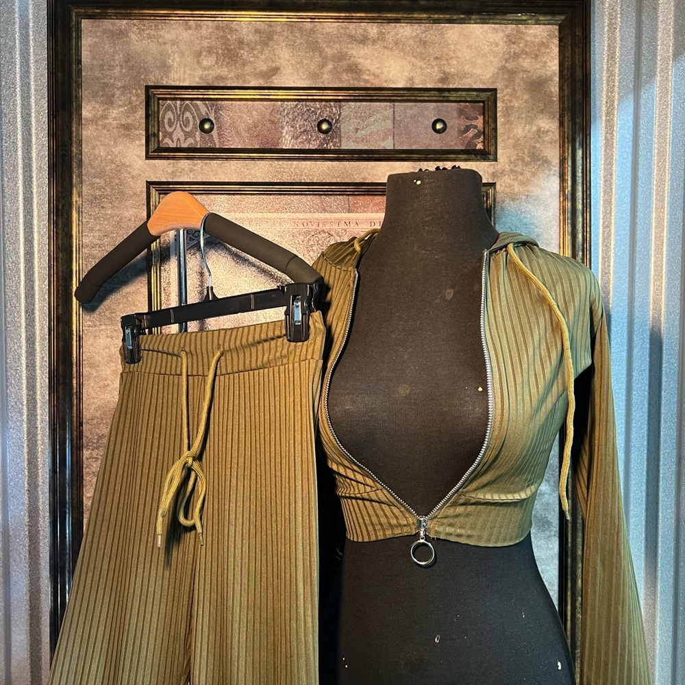 Olive Ribbed Two-Piece Set
